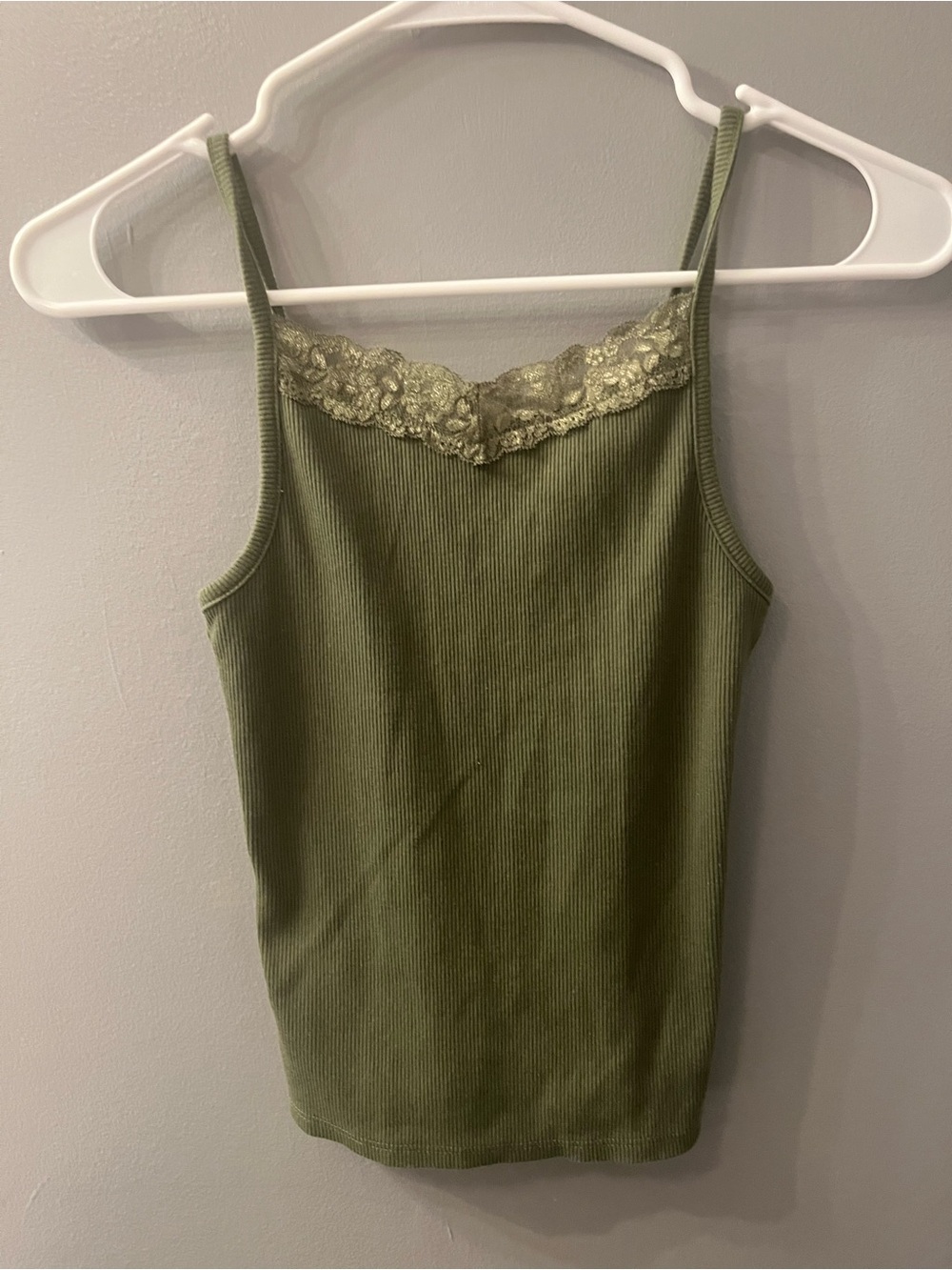 Olive Lace-Trim Ribbed Cami